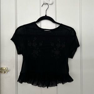 Black mesh floral top